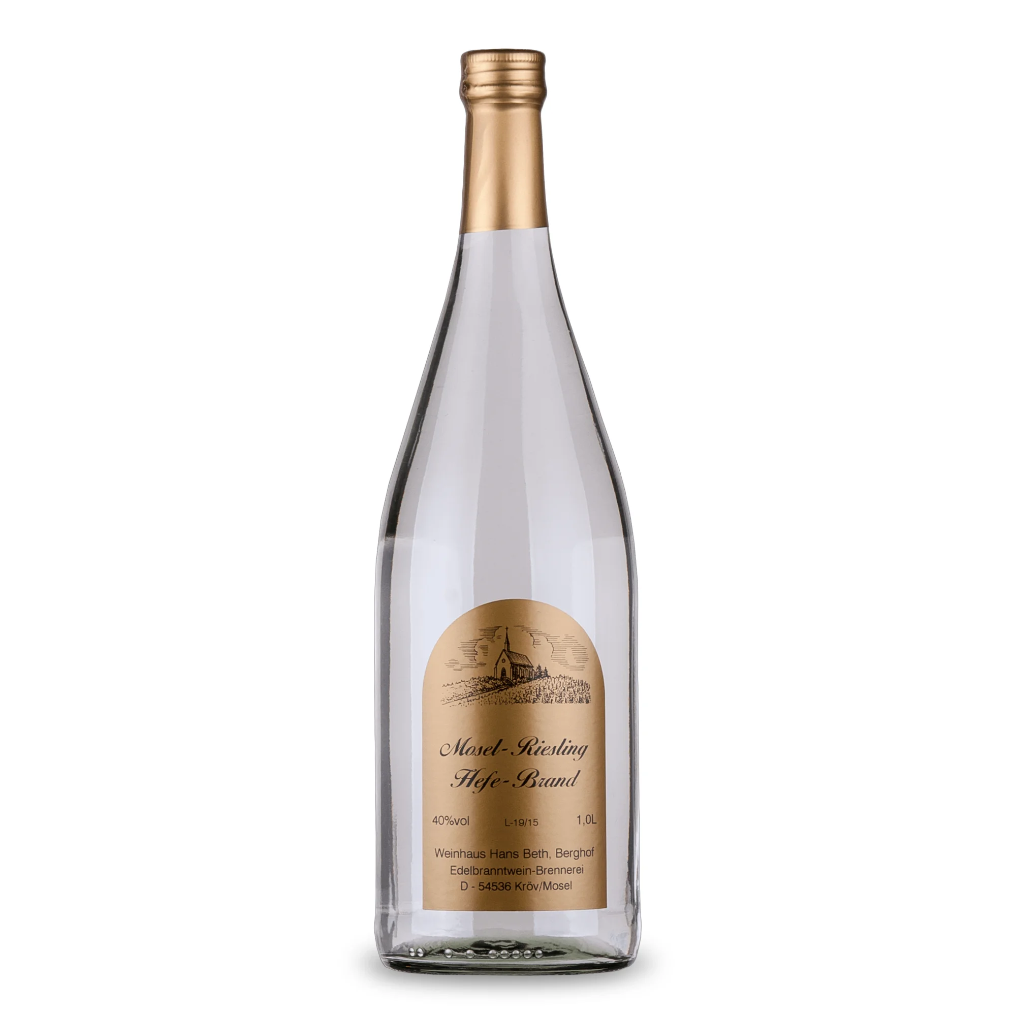 Feines Hefe-Destillat, traditioneller Hefebrand in der Literflasche von Weinhaus Beth aus Kröv an der Mosel