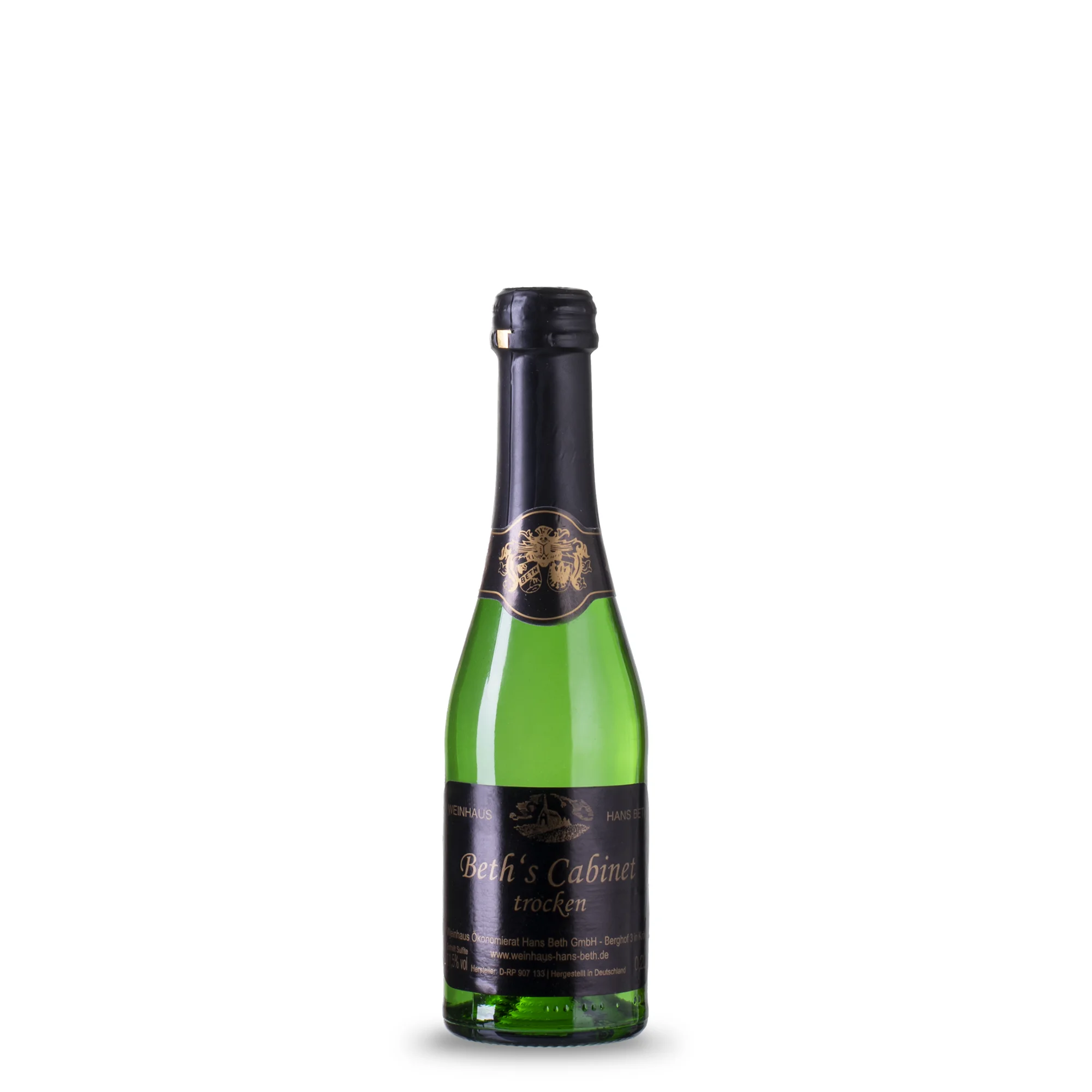Piccolo Cabinet Sekt trocken, eleganter Qualitäts-Schaumwein in der handlichen Kleinflasche von Weinhaus Beth aus Kröv an der Mosel