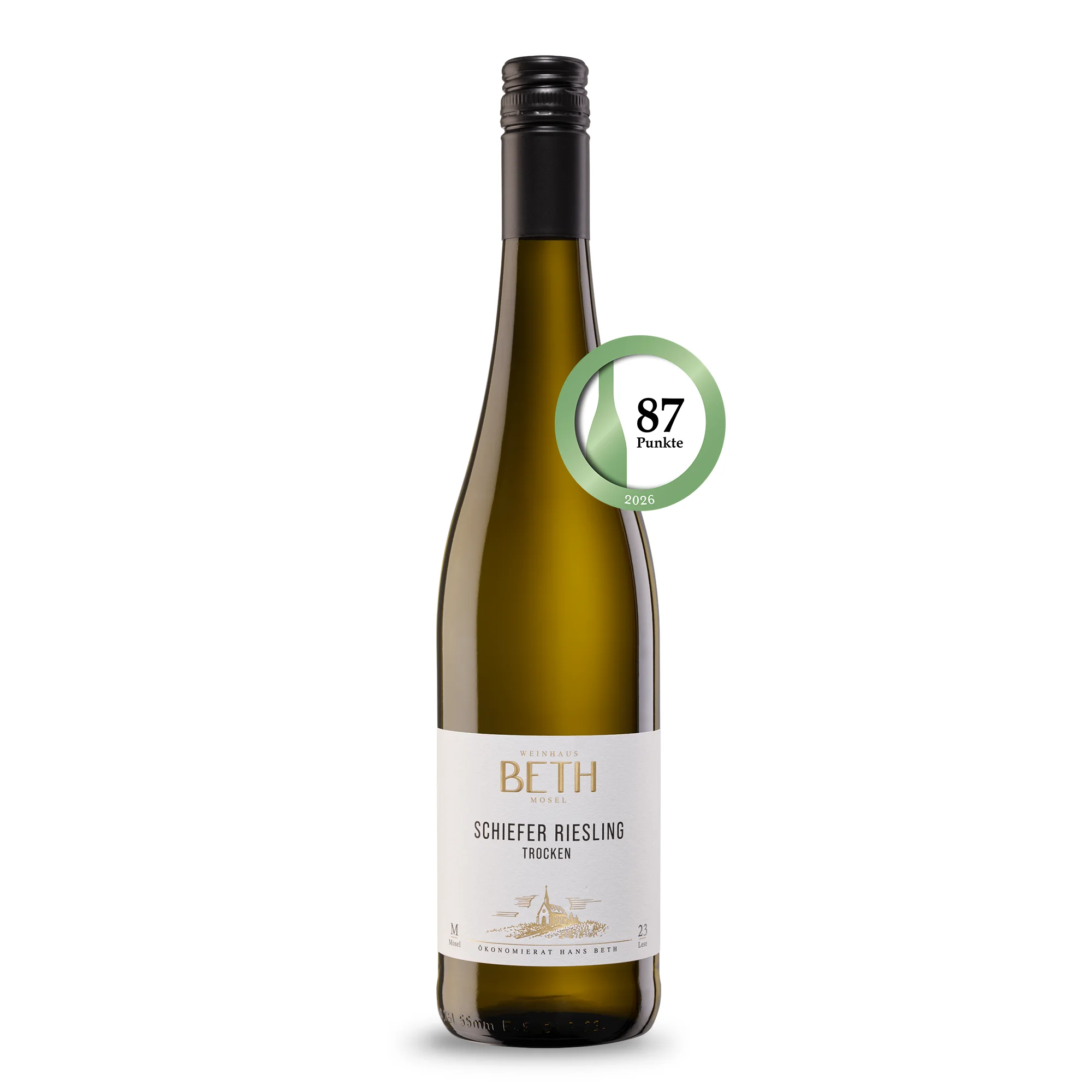 Flasche Schiefer Riesling trocken vom Weinhaus Beth, ein Weißwein aus Kröv an der Mosel.