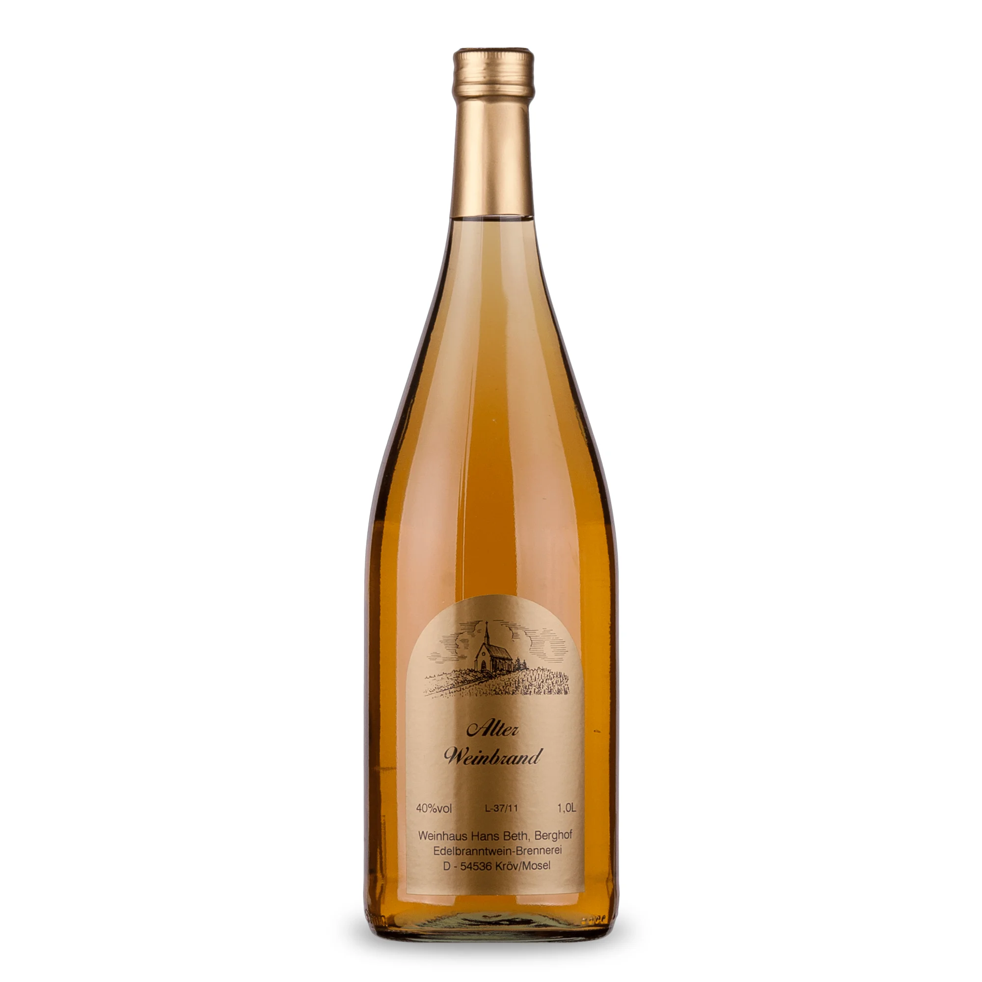 Alter Weinbrand, holzfassgereifter und eleganter Premium-Weinbrand in der Literflasche von Weinhaus Beth aus Kröv an der Mosel