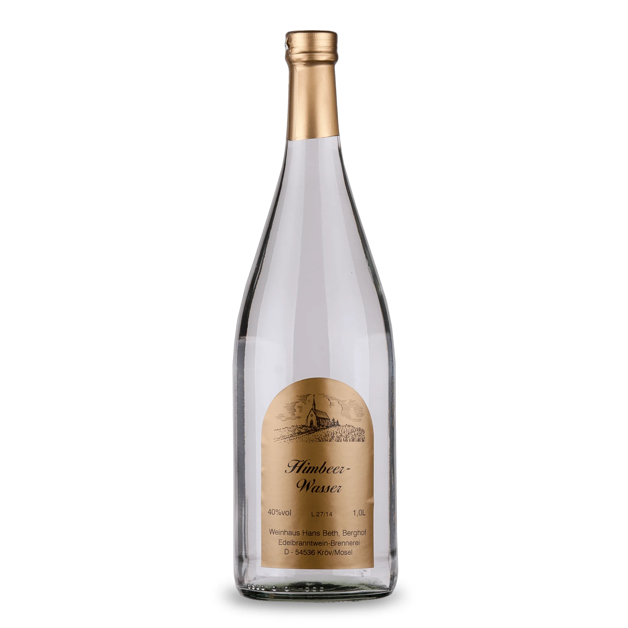 Himbeer-Geist, hocharomatischer und fruchtiger Edelgeist aus sonnengereiften Himbeeren in der Literflasche von Weinhaus Beth aus Kröv an der Mose