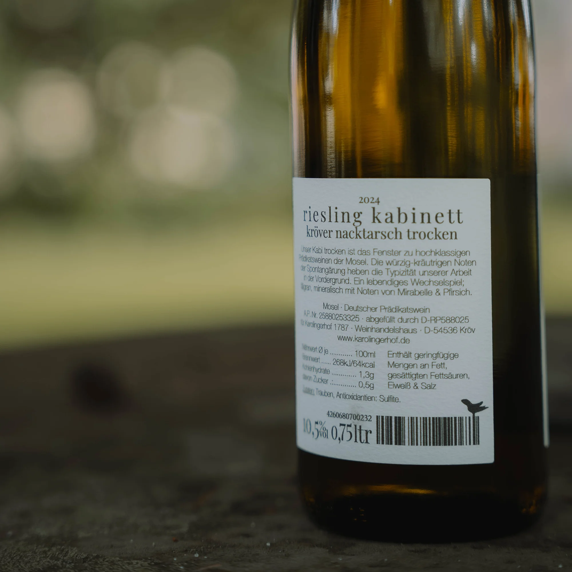 Rückenetikett Kröver Nacktarsch Riesling Kabinett trocken vom Weinhaus Beth an der Mosel