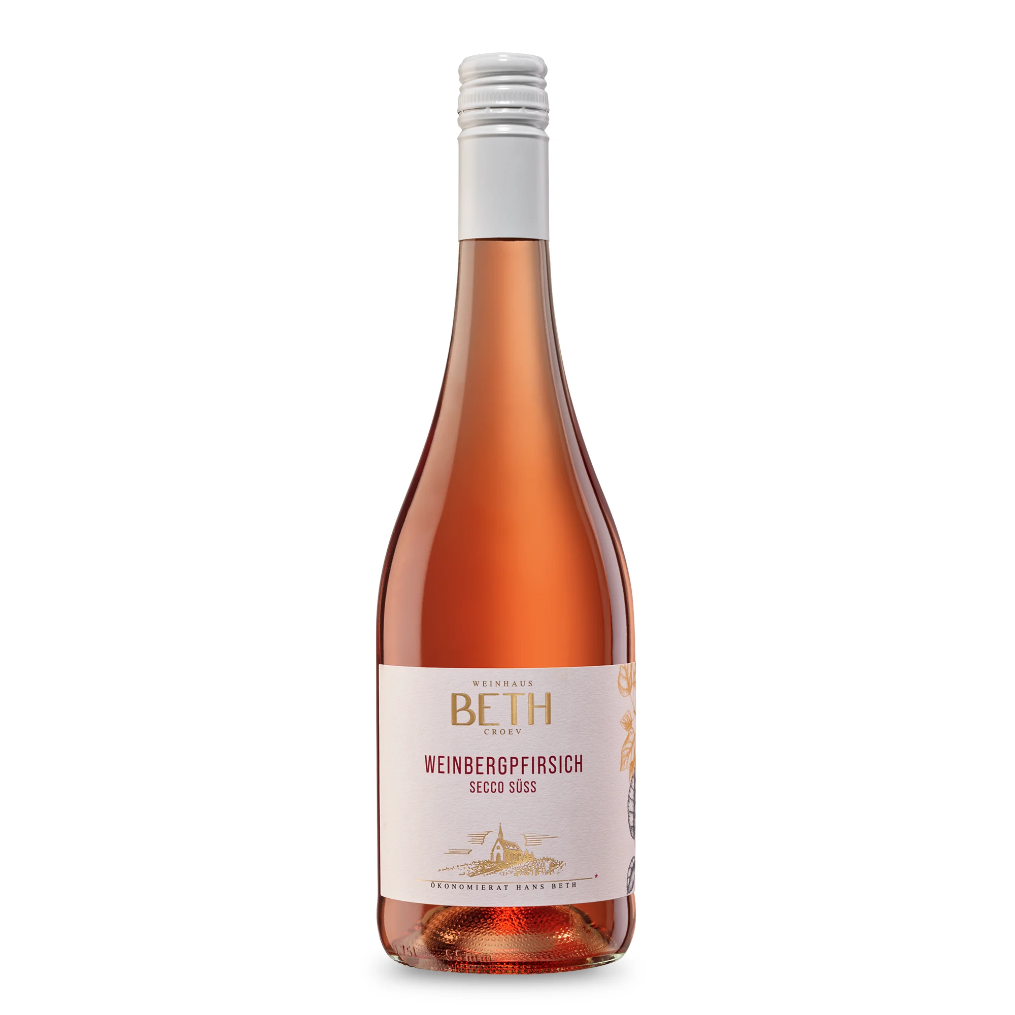 Weinbergpfirsich-Secco, fruchtig-erfrischende Mosel-Spezialität von Weinhaus Beth aus Kröv an der Mosel