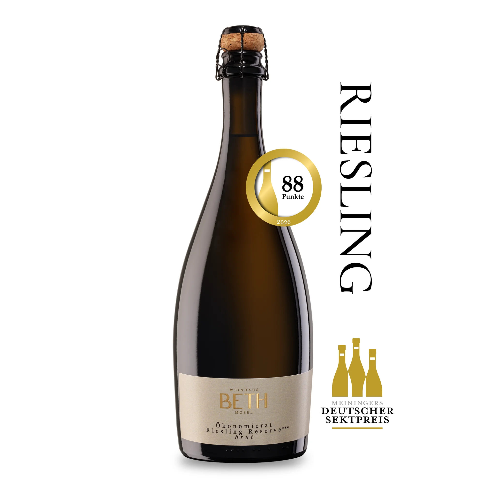 Riesling Sekt brut reserve Edition Ökonomierat, eleganter und feinperliger Premium-Winzersekt von Weinhaus Beth aus Kröv an der Mosel